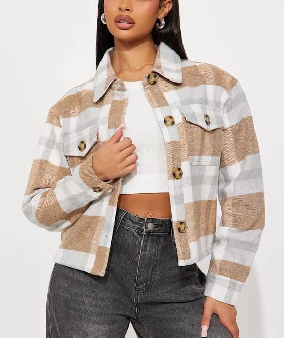 Fashion Nova Women's Harvest Bloom Plaid Shacket Jacket