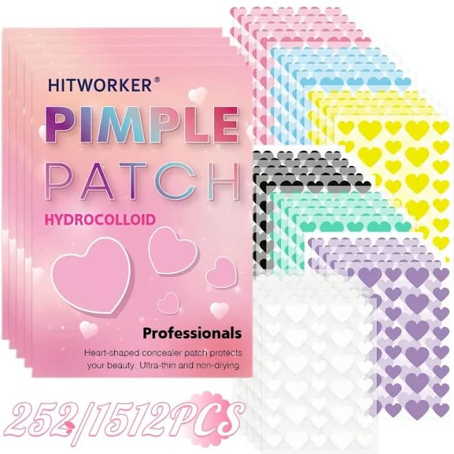 1512pcs Seven-Color Heart Pimple Patches, 252pcs Multi-Color Hydrocolloid Spot Covers Set, Invisible