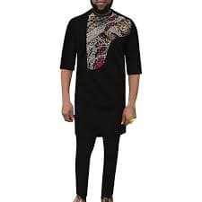 African Mens Clothing Short Sleeve Two Piece Set Dashiki Shirt And Pants Male Outfits Slim Fits African Attire For Men(Medium) at Amazon Men's Clothing store