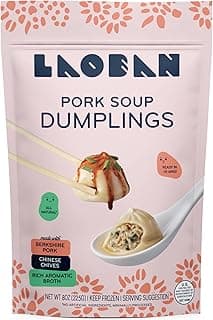 Laoban Dumplings︱Pork Soup Frozen Dumplings︱Berkshire Pork, Chives, Soy Sauce, Garlic, Carrots, Celery, Onion︱Made from Scratch with Best Ingredients︱Frozen Meals for Everyday, Dinner in Minutes | No Artificial Ingredients or Preservatives (8oz)