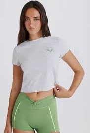 Cropped Graphic T-Shirt in Grey Marl