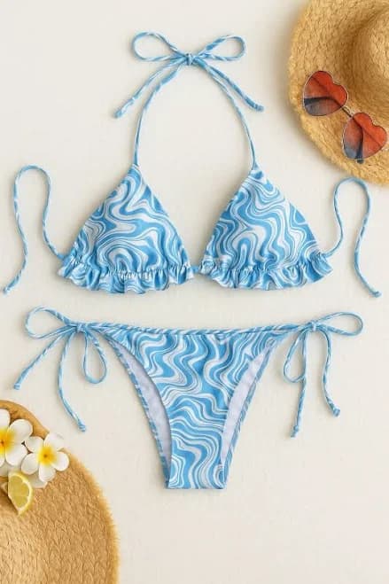 Women’s Blue Swirl Print Bikini Set 2-piece Women’s Swimsuit Size S