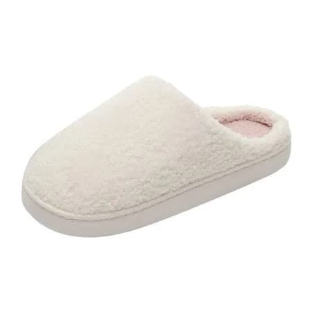 Rokment Platform Fuzzy Slippers for Women Cozy Warm Fleece Cloud House Shoes Indoor Plush Home Bedroom Slip on, Adult Unisex, Size: 8, White