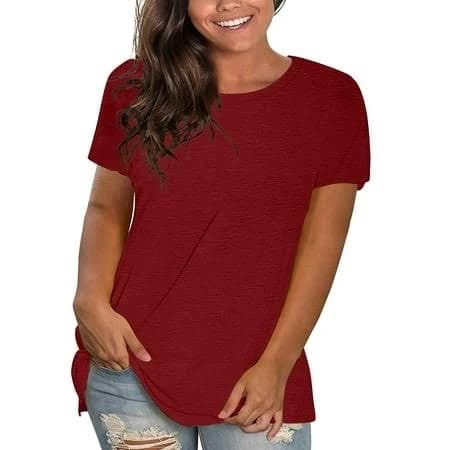 Sweet Home Farm Short Sleeve Shirts for Women's Casual Solid Color Cotton Tops Round Neck Loose T T Shirts for Women's