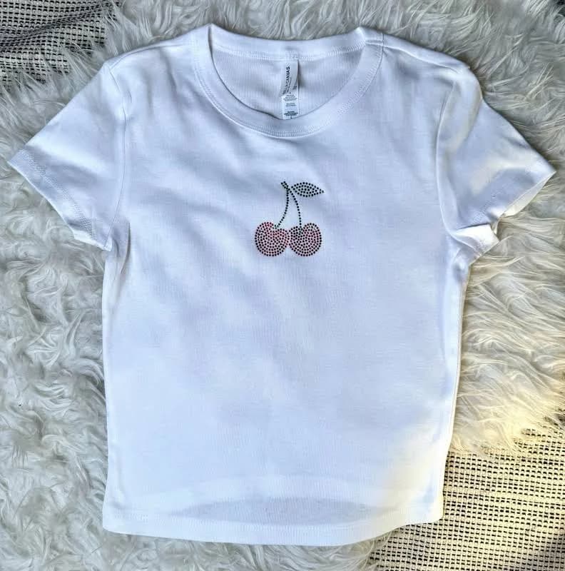Y2K Cherry Rhinestone Baby Tee