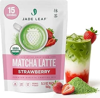 Jade Leaf Matcha Organic Strawberry Matcha Latte Mix - Lightly Sweet Japanese Matcha Green Tea Powder with Organic Cane Sugar for Café Style Blend, 5.3 Ounce / 150g (Pack of 1)