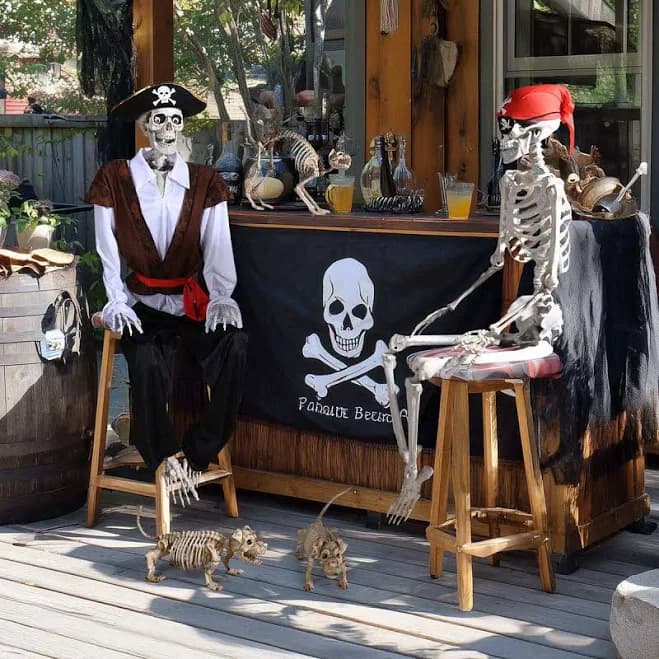TheLAShop 5.4ft Life Size Posable Skeleton Halloween Pirate Outdoor Decor