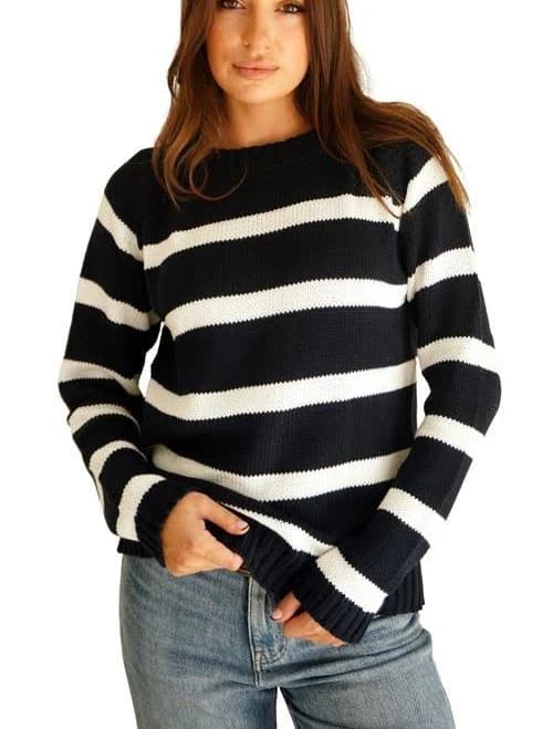 Panero Clothing Women's Sloane Stripe Cotton Crewneck Sweater