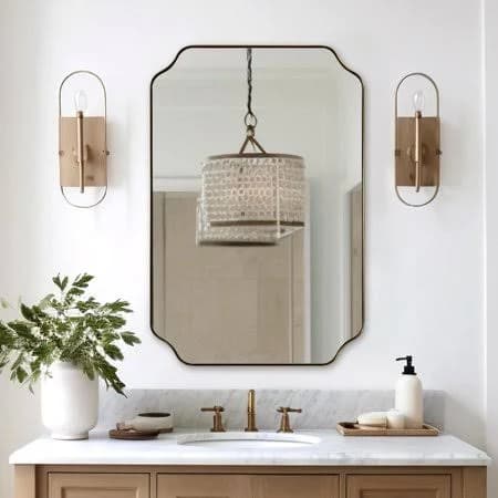 24 inchx36 inch Gold Mirror, Brushed Brass Scalloped Wall Mirror, Bathroom Mirror for Vanity, Wall Mirror with Aesthetic Scalloped Edge Design Ideal