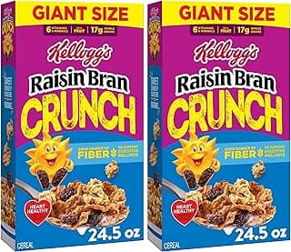 Kellogg's Raisin Bran Crunch Breakfast Cereal, Good Source of Fiber, Giant Size, 24.5 oz (Pack of 2)