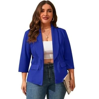 Women's Plus Size Shawl Collar Notch Lapel Blazer with Pockets