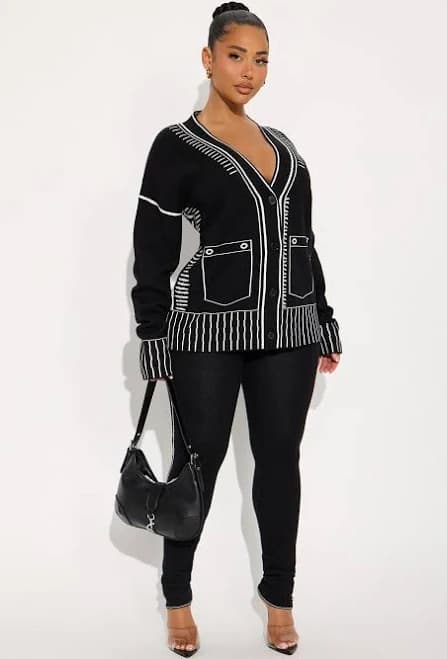Fashion Nova Long Sleeve Knit Cardigan and Pant Set