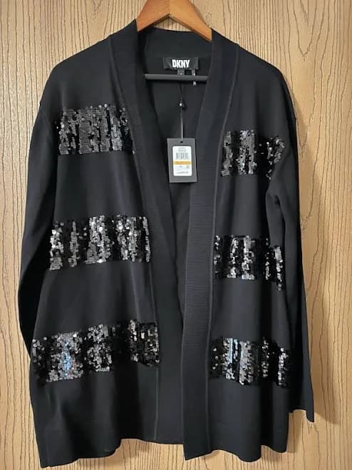 DKNY Women's Sequin-Stripe Long-Sleeve Cardigan
