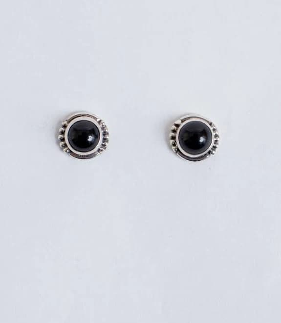 Tiny Black Onyx Stud Earrings in Yellow Gold Filled