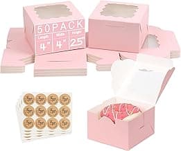 50Pcs 4x4x2.5 Pink Cookie Boxes, Bakery Boxes for Baked Goods, Cookies, Pastry, Strawberries, Macarons