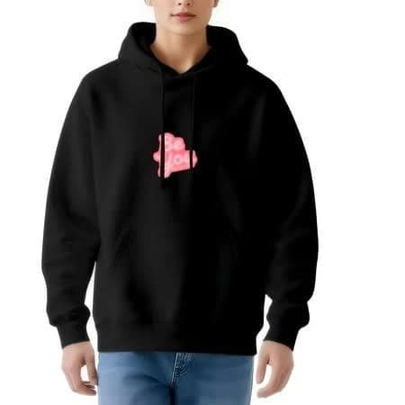 CHICBAY Women's Long Sleeve Hooded Pullover Sweatshirt - Black with Pink & White ' Be You ' Graphic Relaxed Fit Front Pockets, Size: XL