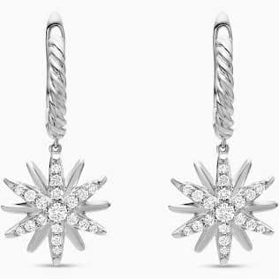 David Yurman Sterling Silver Starburst Diamond Drop Earrings