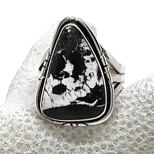 Sterling Silver White Buffalo Turquoise Triangular Ring
