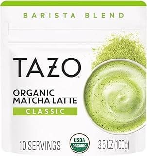 TAZO Organic Classic Matcha Latte, Barista Blend Matcha Powder, 10 Servings, Café‑Quality Matcha, Lightly Sweetened with Organic Sugar, Easy to Make, 3.5 oz Pouch (Pack of 1)