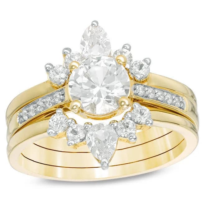 Zales 1/20 ct. T.W. Diamond Three Piece Bridal Set in Sterling Silver