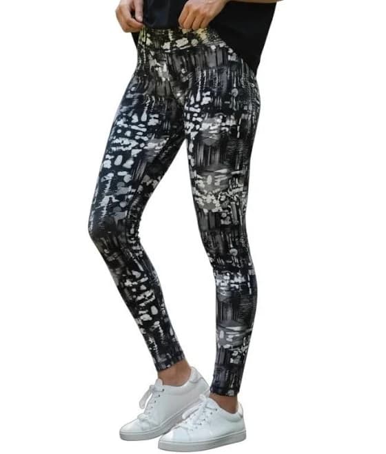 Marika Large Black Gray White Abstract Yoga Athletic Leggings