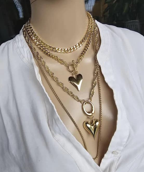Layered Heart Pendant Necklace Set