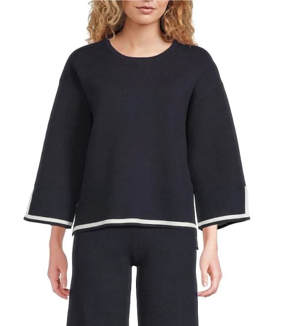 See and Be Seen Knit Round Neck 34 Sleeve Sweater Top