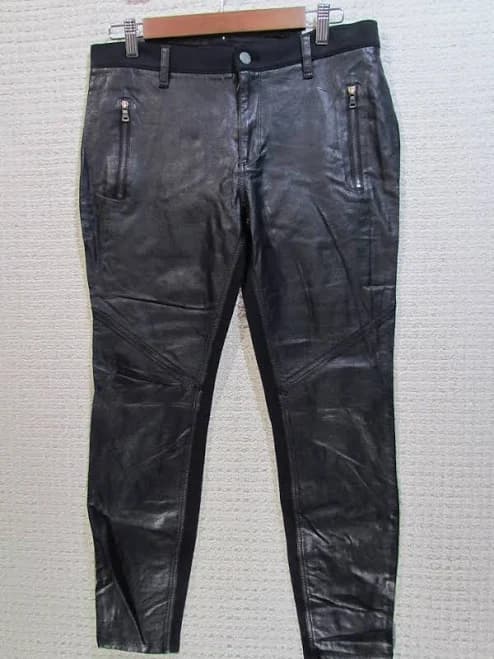 Dkny Faux Leather Front Jeans Zipper And Button Closure Stretch Black