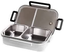 Amazon.com: AVFORA Contenedor de almuerzo de acero inoxidable, contenedor de almuerzo de 2 secciones, portátil, de metal, para cocina, caja de almuerzo gratis para oficina (color blanco) : Hogar y Cocina