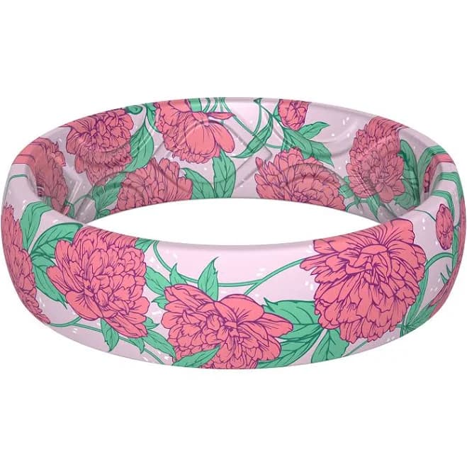 ThunderFit Silicone Wedding Bands for Women Printed Design 55mm Width 18mm Thick Floral Pink Pattern Size 665 1690mm