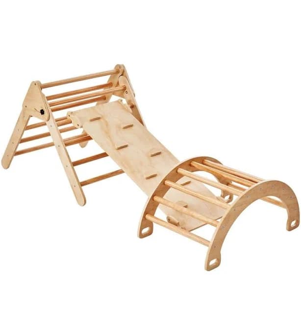 SKYSHALO Pikler Triangle Set 5 in 1 Toddler Climbing Toys Indoor Playground Ramp and Arch