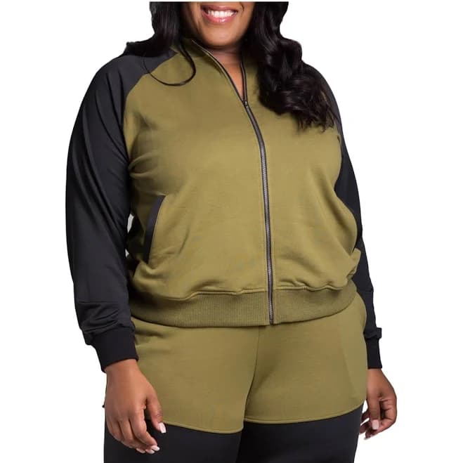 Poetic Justice Women's Plus Size Zip Up Contrast Blocked Sweatshirt Jacket