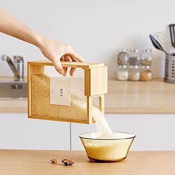 Amazon.com: MUVEKA Bamboo Food Storage Container, 75oz /2000ml Clear Food Storage Container, Book-Style Canister for Kitchen, Square Pantry Organization with Labels for Sugar, Nut, Coffee Bean, Cereal, Tea : Home & Kitchen