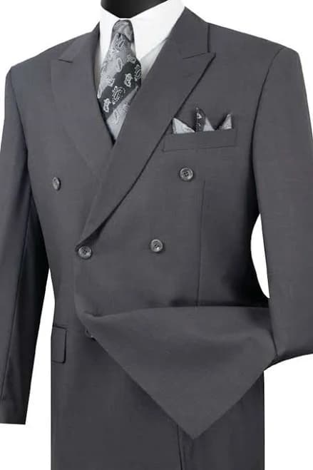 Mens Classic Double Breasted Suit in Charcoal Grey, 38 Short / Charcoal