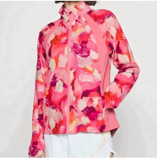 Athleta Run With It Printed Jacket Painted Energy Coral Pink Zip Plus