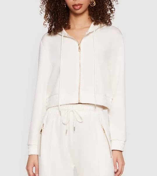Cropped Zip Front Hoodie with Drawstring