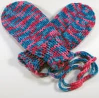 Hand Knit Toddler Mittens, Pink Blue Acrylic Yarn, Seamless
