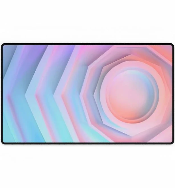 Pastel Hexagon Desk Mat – Concentric Geometric Large Mouse Pad With