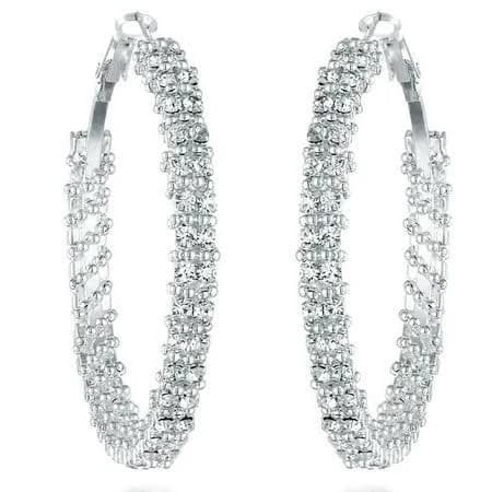 Gemini Women's Silver Plated Swarovski Crystal Hoop Earring
