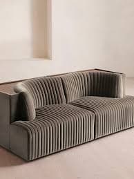 Hamish Sectional Sofa, Three Seater, Velvet, Taupe, US