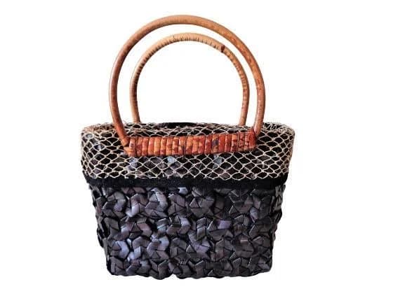 Women's Woven Straw Mini Handbag with Bamboo Handles