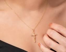 14K 18K Solid Gold Jesus Crucifix Necklace, Dainty Cross Pendant, Custom Engraved Name, Christian Necklace, Gold Belief Jewelry, Holy Bible - Etsy