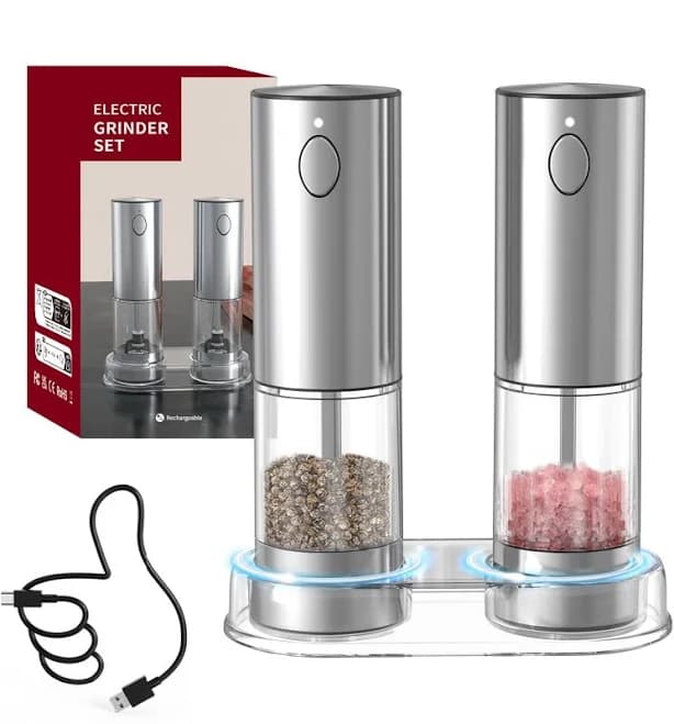 Edleikoke Electric Salt and Pepper Grinder Set,One-handed Automatic Operation, White LED Light, Adjustable Coarseness,Generous Capacity,Long Battery