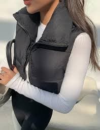 Fenclushy Women's Winter Warm Padded Crop Vest Lightweight Sleeveless Puffer Vest(Black,XL) at Amazon Women's Coats Shop