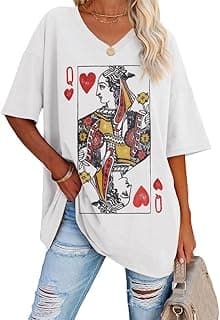Womens Oversized Queen Of Hearts Graphic T Shirts Casual V Neck Half Sleeve Summer Loose Tees Tunic Tops
