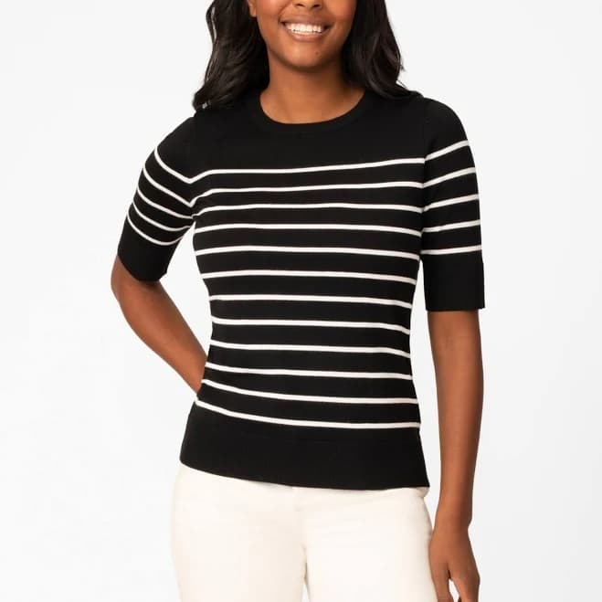 Melissa Paige Women's Striped Crew-Neck Elbow-Sleeve Sweater