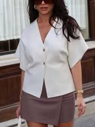 FOR BEAUTY Spring/Summer New White V-Neck Short Sleeve Knit Cardigan, Fashionable & Elegant, Versatile For Commute, Minimalist New Year Sweater | SHEIN South Africa