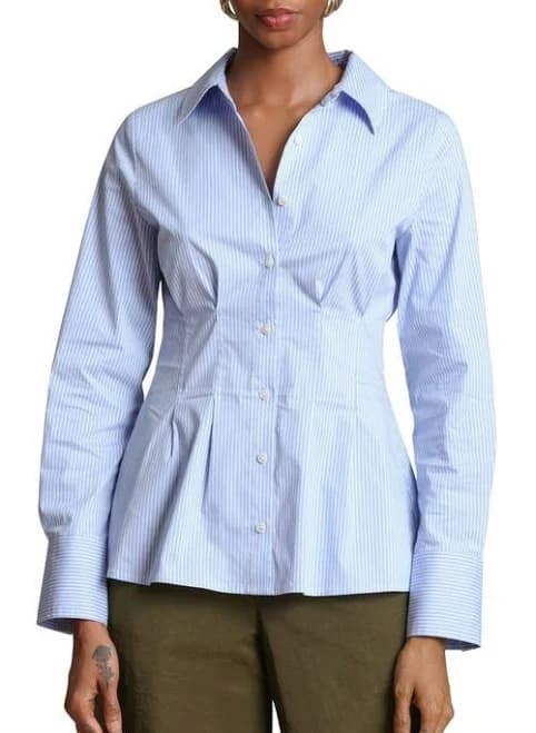 Avec Les Filles Women's Corset Stripe Spread Collar Shirt