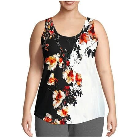 Inverlee Women's Plus Size Floral Print Round Neck Tank Top