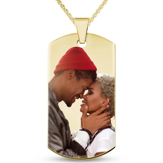 Zales Men's 10K White or Yellow Gold Engravable Photo Dog Tag Pendant